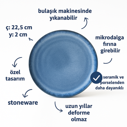 Stoneware Kahvaltı Tabağı - Sayfi Mavi