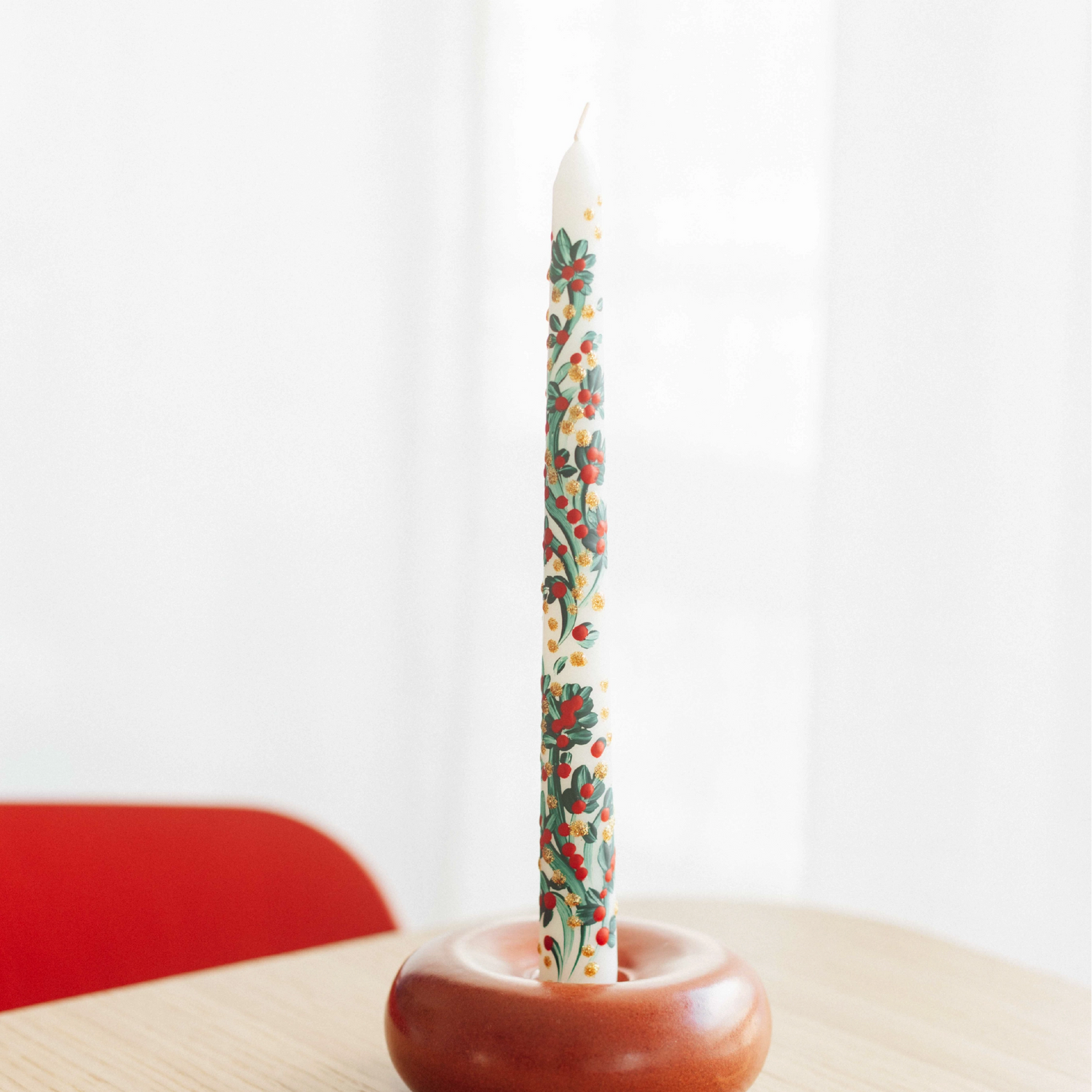 Stoneware Donut Şamdan - Dem Kırmızı