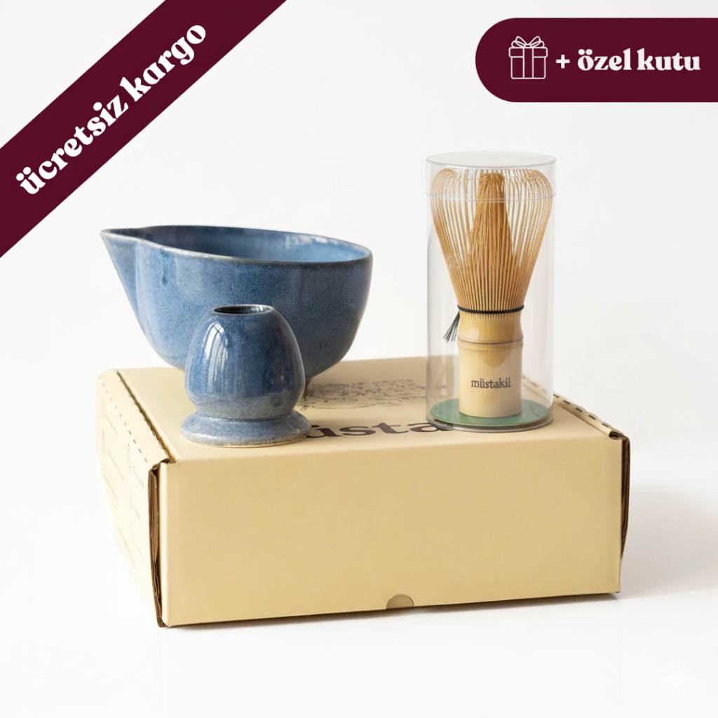 Matcha Ritüeli: Sayfi Mavi Matcha Kase+Whisk Tutucu+Bambu Whisk