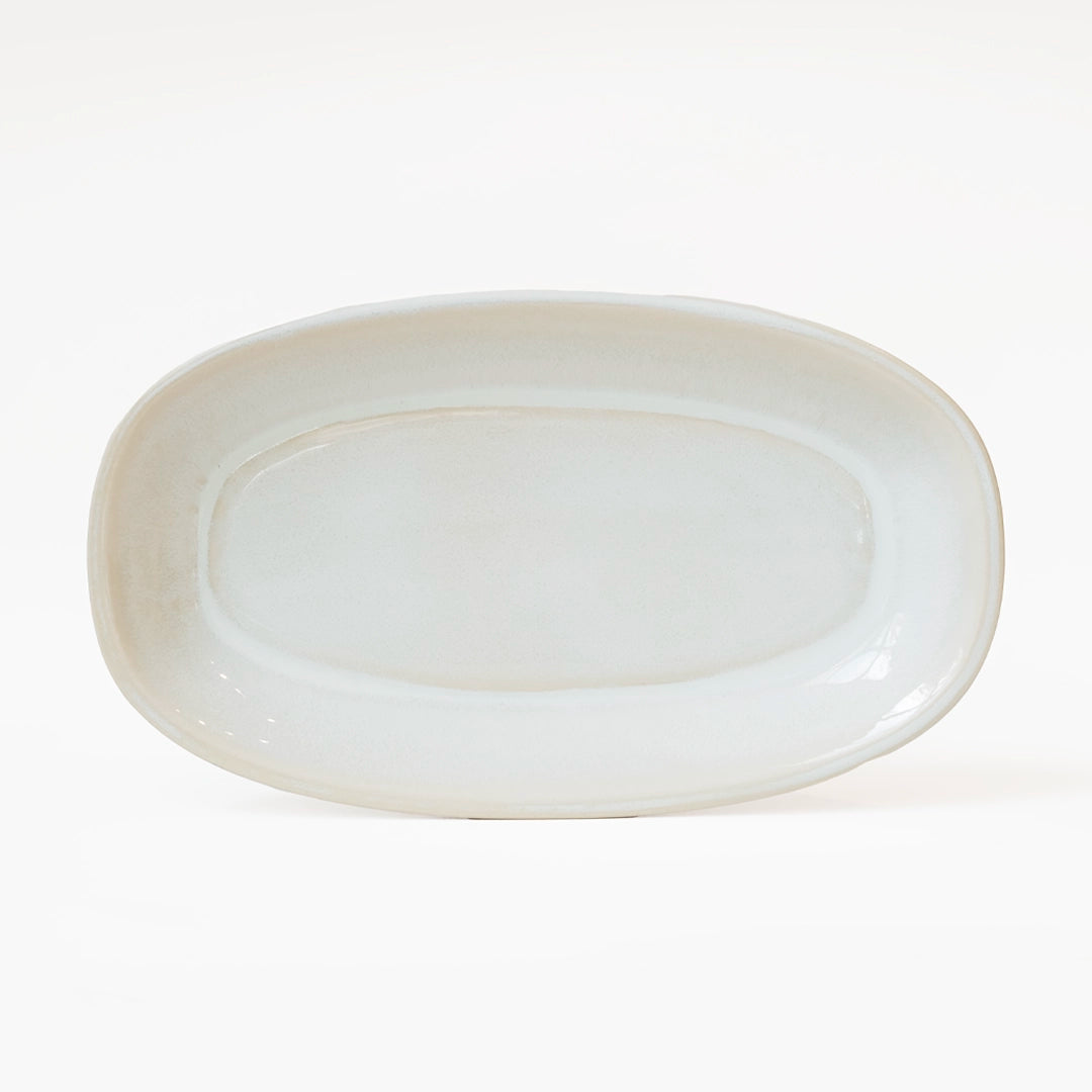 Stoneware Büyük Kayık Tabak - İnci Beyaz