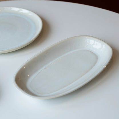Stoneware Büyük Kayık Tabak - İnci Beyaz