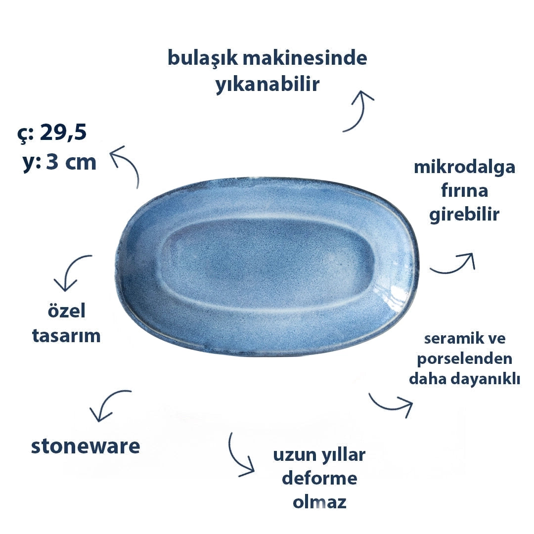 Stoneware Büyük Kayık Tabak - Sayfi Mavi
