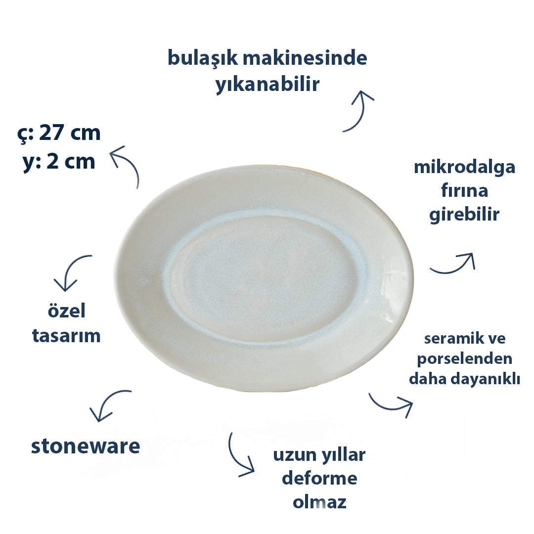 Stoneware Büyük Oval Tabak - İnci Beyaz
