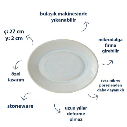 Stoneware Büyük Oval Tabak - İnci Beyaz