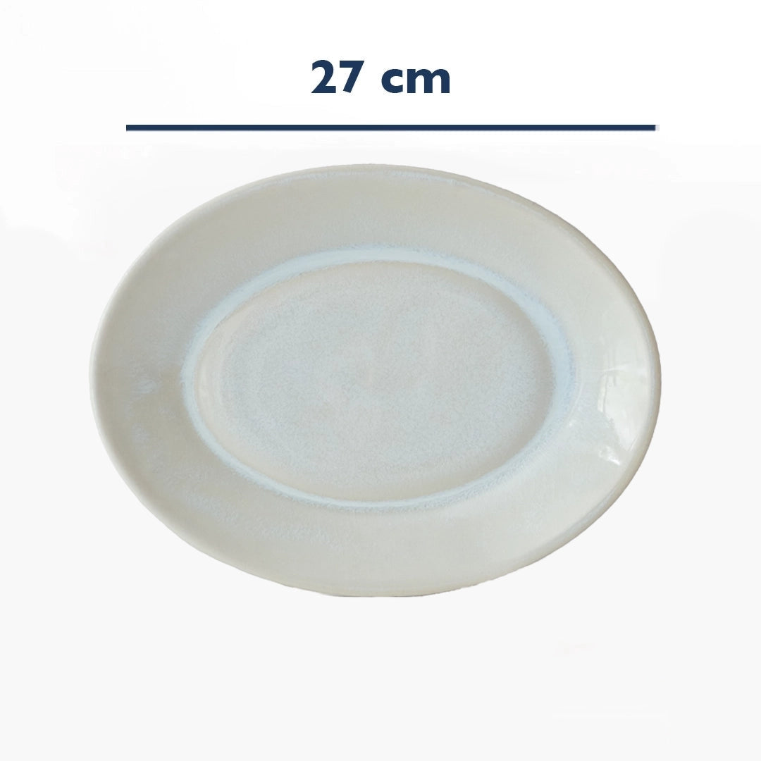 Stoneware Büyük Oval Tabak - İnci Beyaz