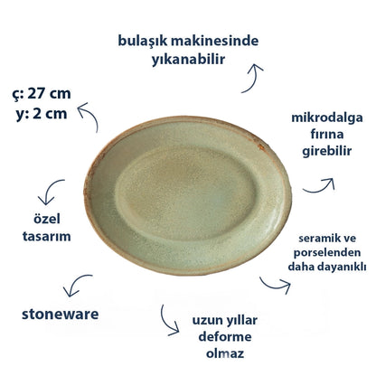 Stoneware Büyük Oval Tabak - Müdavim Yeşil