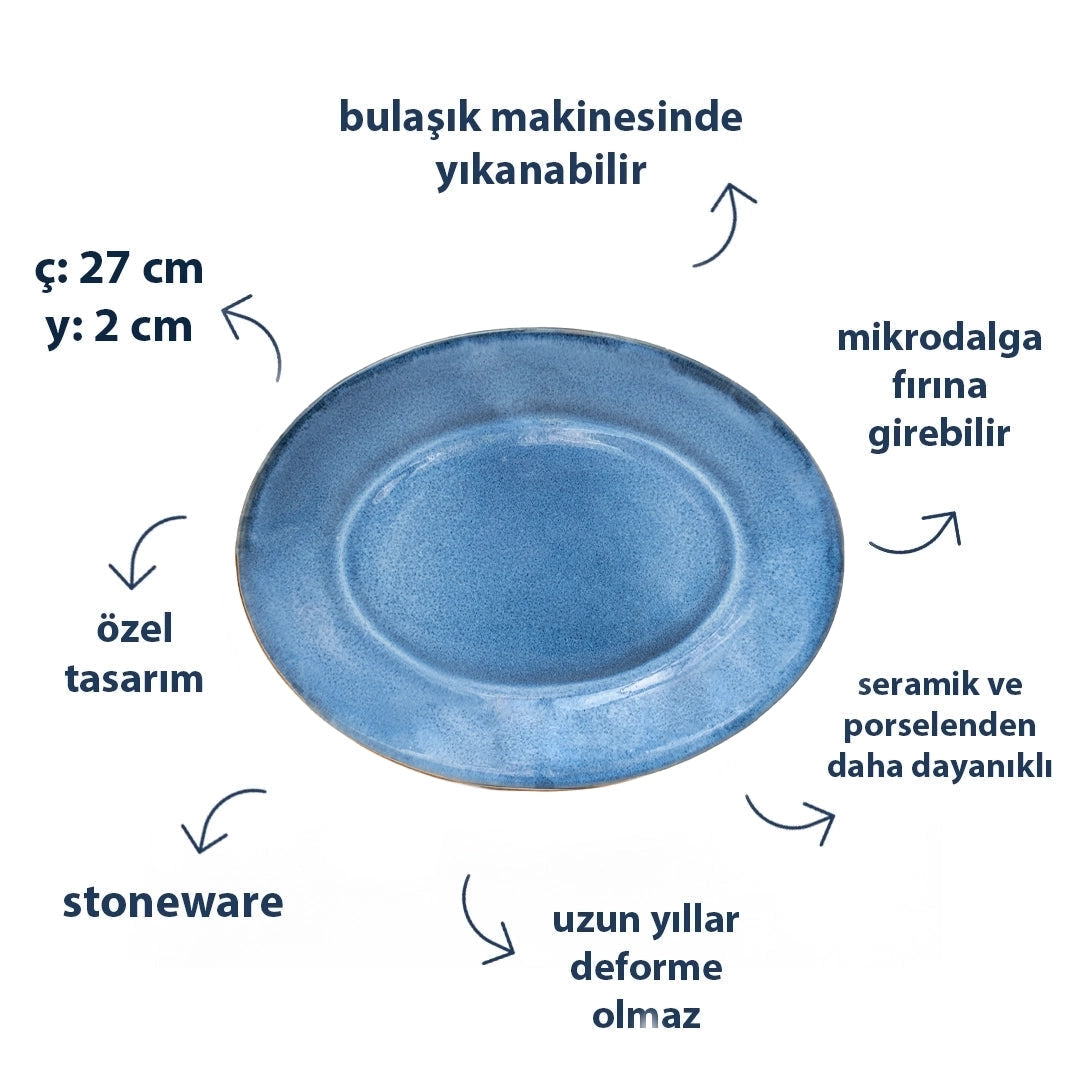 Stoneware Büyük Oval Tabak - Sayfi Mavi