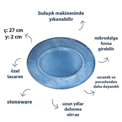 Stoneware Büyük Oval Tabak - Sayfi Mavi