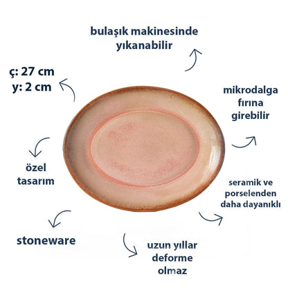 Stoneware Büyük Oval Tabak - Gonca Pembe