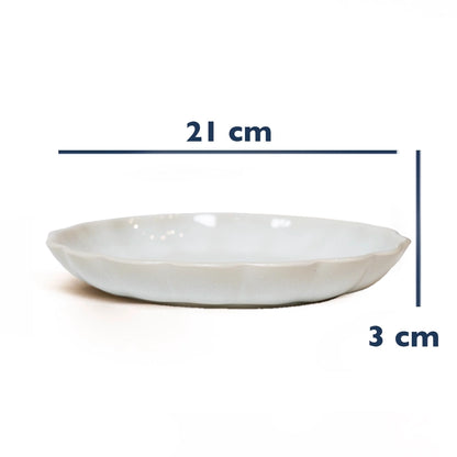 Stoneware Çiçek Derin Tabak - İnci Beyaz