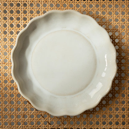 Stoneware Çiçek Derin Tabak - İnci Beyaz