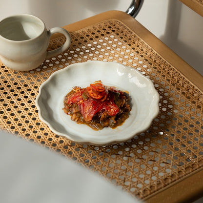 Stoneware Çiçek Derin Tabak - İnci Beyaz