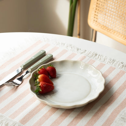 Stoneware Çiçek Derin Tabak - İnci Beyaz
