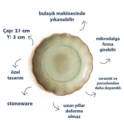 Stoneware Çiçek Derin Tabak - Müdavim Yeşil