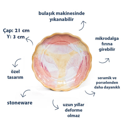 Stoneware Çiçek Derin Tabak - Müdavim Pembe