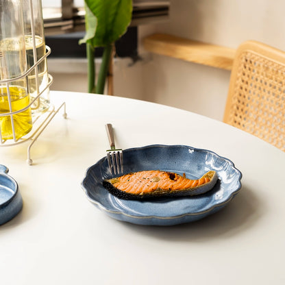 Stoneware Çiçek Derin Tabak - Sayfi Mavi