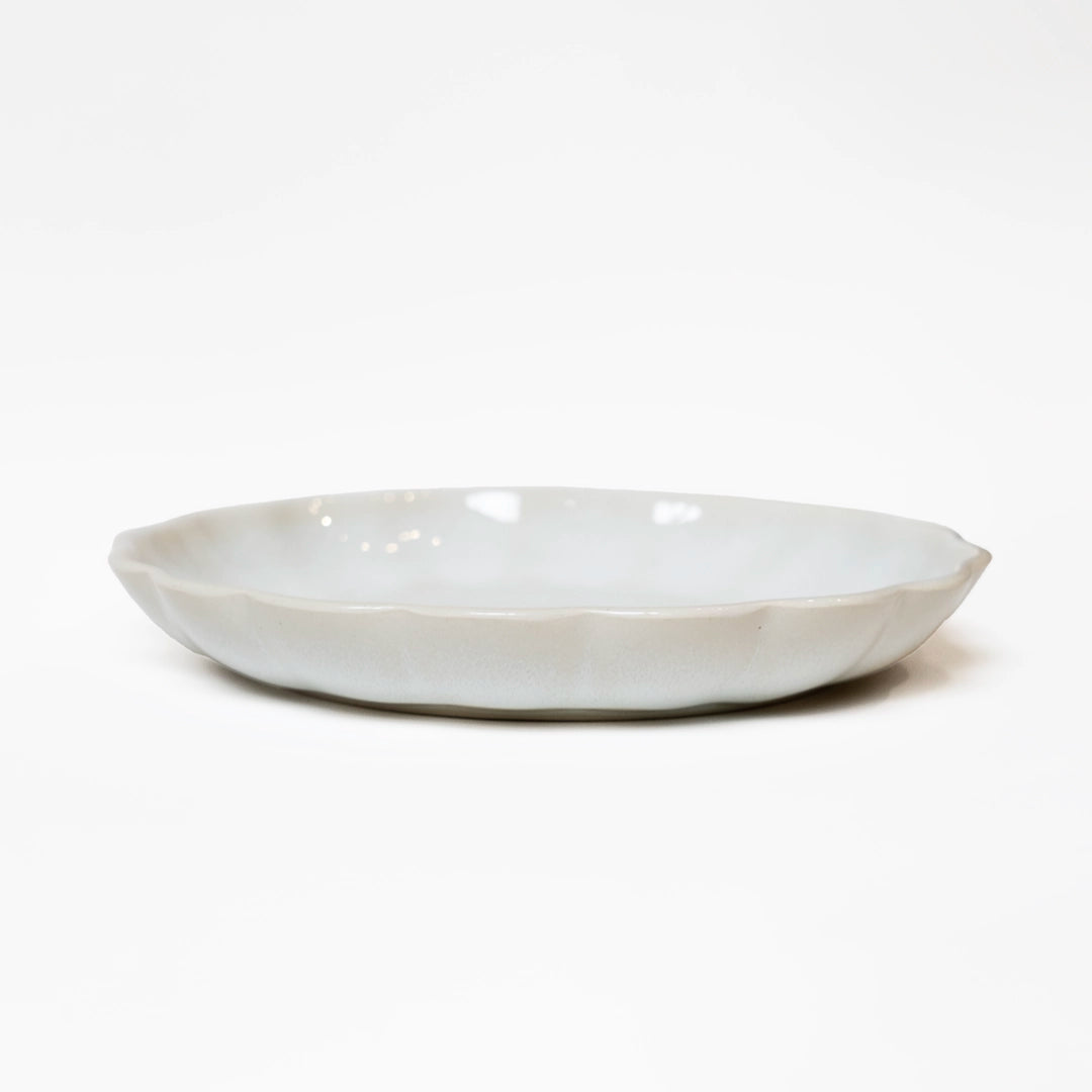 Stoneware Çiçek Derin Tabak - İnci Beyaz