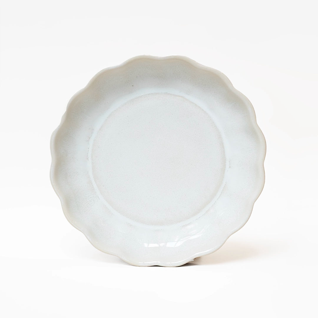 Stoneware Çiçek Derin Tabak - İnci Beyaz