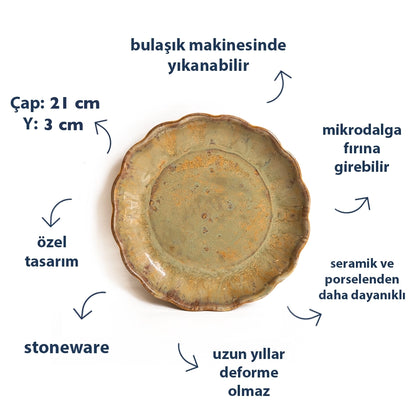 Stoneware Çiçek Derin Tabak - Müdavim Yeşil