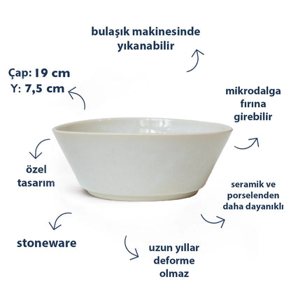 Stoneware Derin Bowl - İnci Beyaz