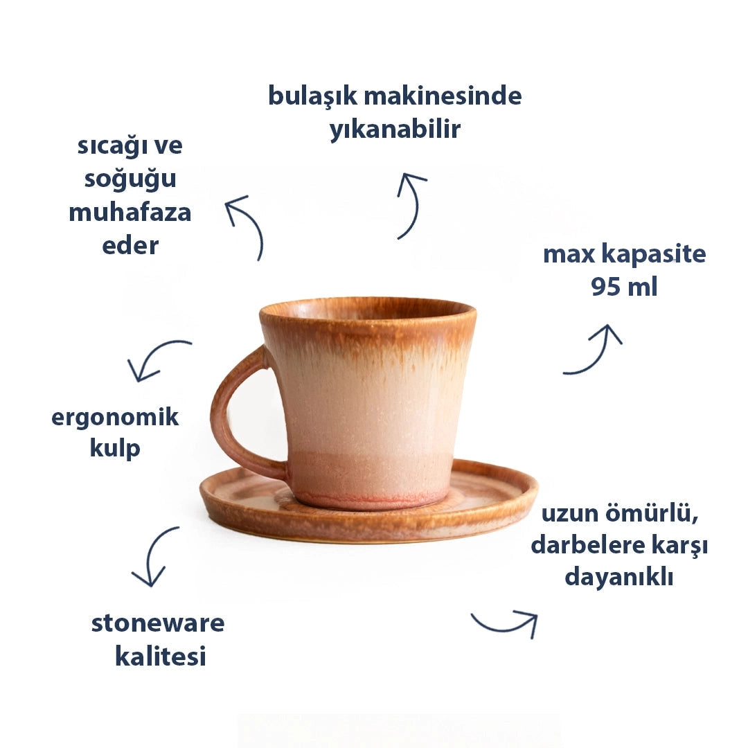 Stoneware Türk Kahvesi Fincanı - Gonca Pembe