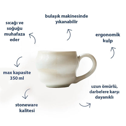 Stoneware Büyük Kupa - İnci Beyaz