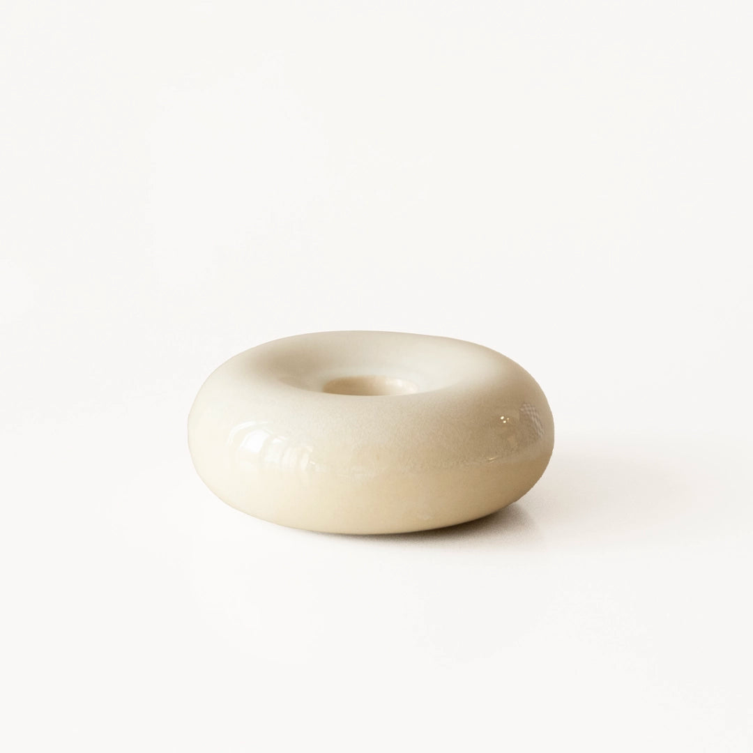 Stoneware Donut Şamdan - İnci Beyaz