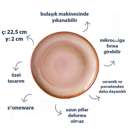 Stoneware Kahvaltı Tabağı - Gonca Pembe