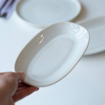 Stoneware Orta Kayık Tabak - İnci Beyaz