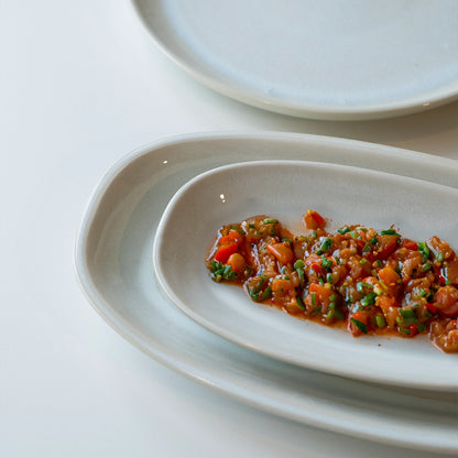 Stoneware Orta Kayık Tabak - İnci Beyaz