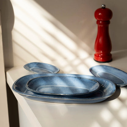 Stoneware Orta Kayık Tabak - Sayfi Mavi