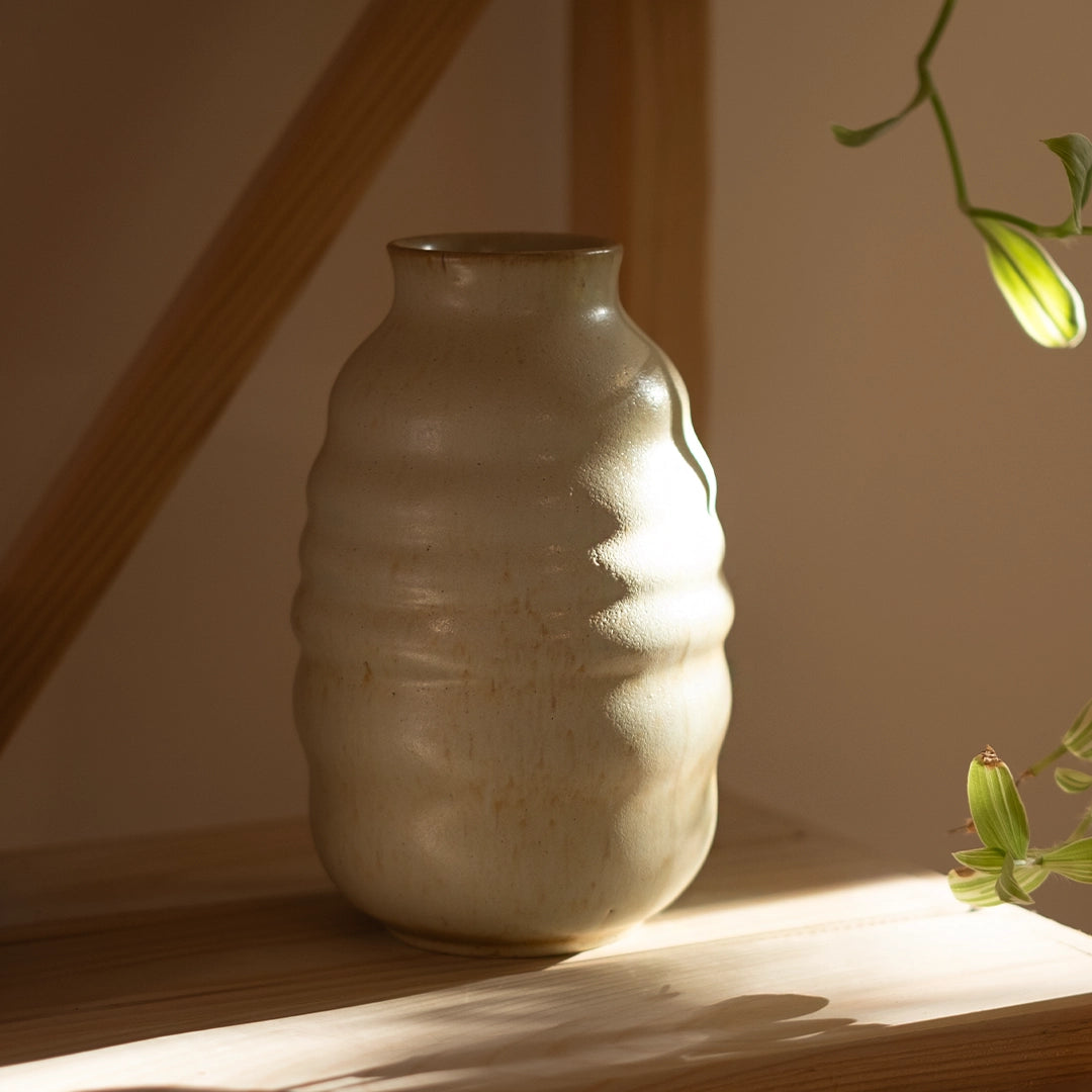 Stoneware Bombeli Vazo - Krem