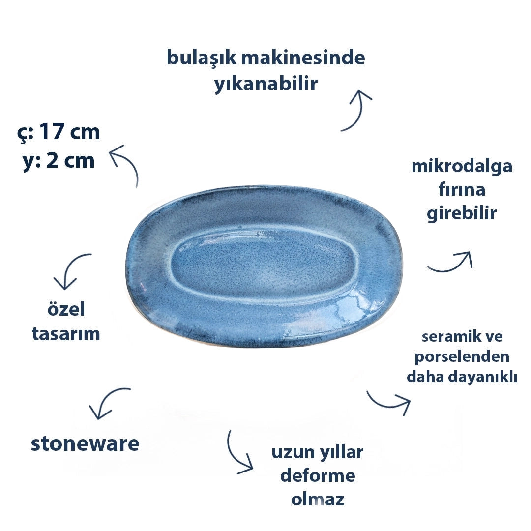 Stoneware Küçük Kayık Tabak - Sayfi Mavi