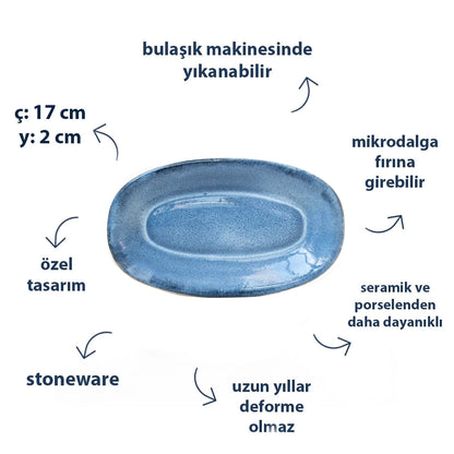 Stoneware Küçük Kayık Tabak - Sayfi Mavi