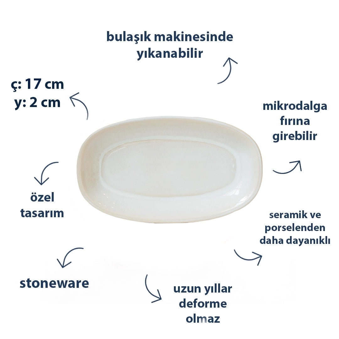 Stoneware Küçük Kayık Tabak - İnci Beyaz