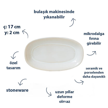 Stoneware Küçük Kayık Tabak - İnci Beyaz