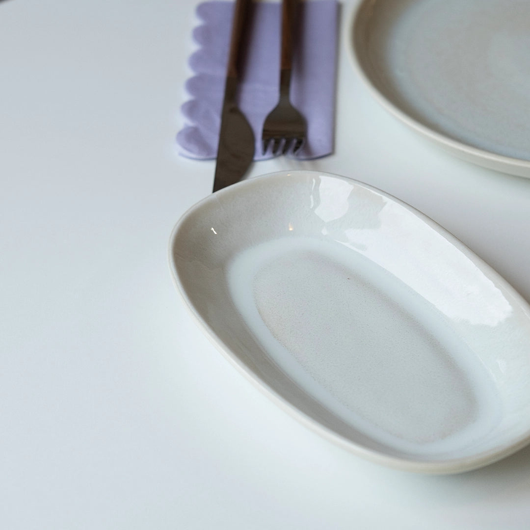 Stoneware Küçük Kayık Tabak - İnci Beyaz