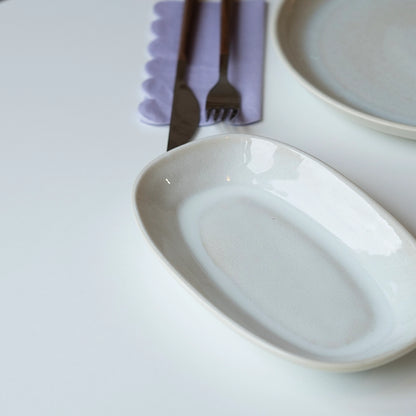 Stoneware Küçük Kayık Tabak - İnci Beyaz