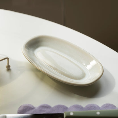 Stoneware Küçük Kayık Tabak - İnci Beyaz