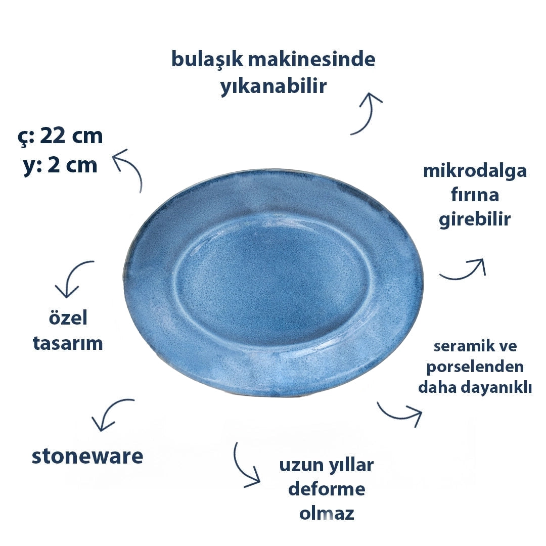Stoneware Küçük Oval Tabak - Sayfi Mavi