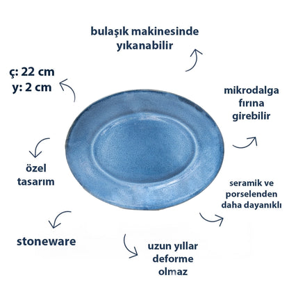 Stoneware Küçük Oval Tabak - Sayfi Mavi