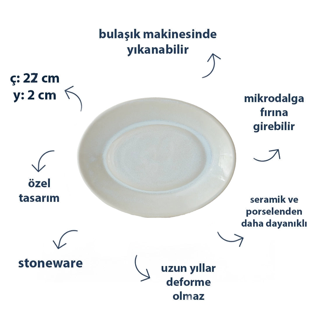 Stoneware Küçük Oval Tabak - İnci Beyaz