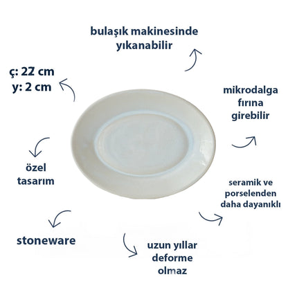 Stoneware Küçük Oval Tabak - İnci Beyaz