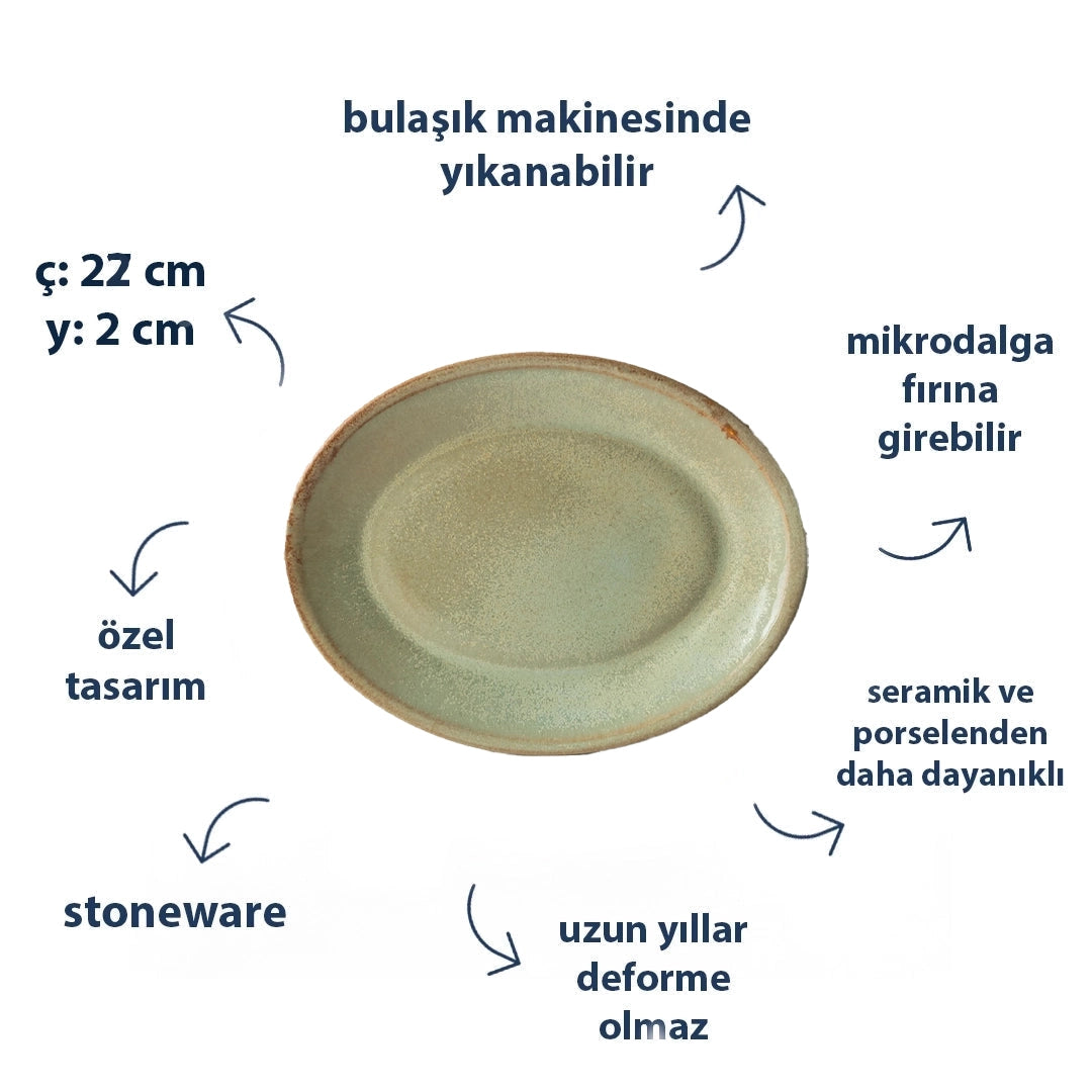 Stoneware Küçük Oval Tabak - Müdavim Yeşil