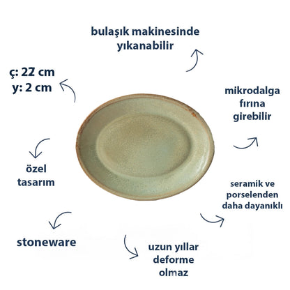 Stoneware Küçük Oval Tabak - Müdavim Yeşil