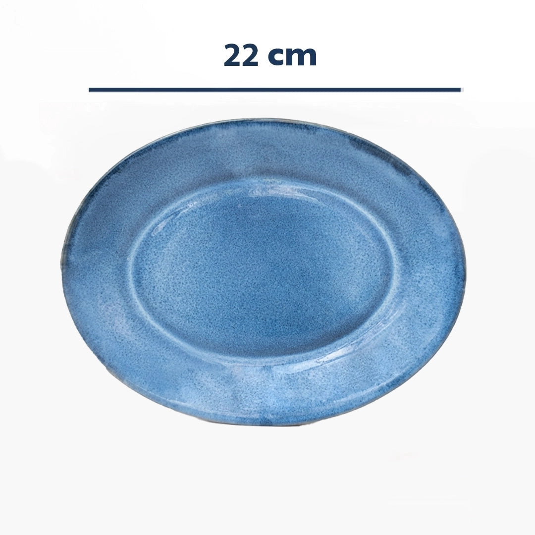 Stoneware Küçük Oval Tabak - Sayfi Mavi