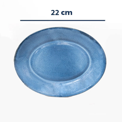 Stoneware Küçük Oval Tabak - Sayfi Mavi