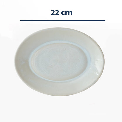 Stoneware Küçük Oval Tabak - İnci Beyaz