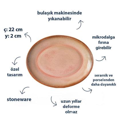 Stoneware Küçük Oval Tabak - Gonca Pembe