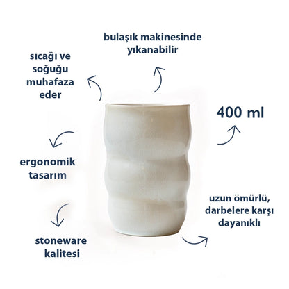 Stoneware Lungo Bardak - İnci Beyaz